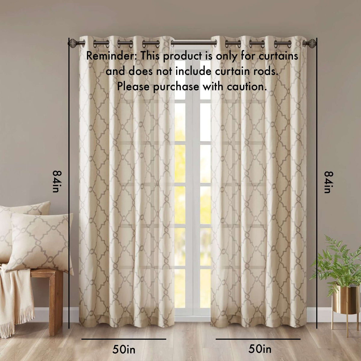 Grommet Curtain Panel – Fretwork Print Elegance in Beige & Grey (50" x 84") - Nook & Nest