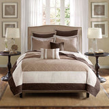 7 Piece Quilt Set With Euro Shams And Throw Pillows Beige FullQueen - Nook & Nest