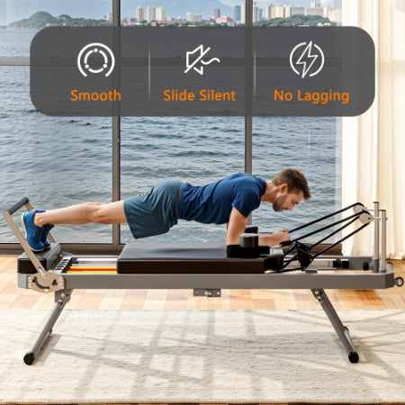 Extra Large Pilates Reformer - Multi-functional Home Fitness Equipment, 395lbs Capacity, With Dynamic Resistance Cords And Aerobic Rebounder, Improves Posture, Builds Strength, Reduces Stress, Black - Nook & Nest