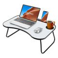 Portable Laptop Desk, Gray And White Matte Metal And Wood Construction, Foldable Design With Cup Holder, 26.5 X 18.5 Inches, For Bed, Car, Couch, Home & Outdoor Use (Grey+White Matte) - Nook & Nest
