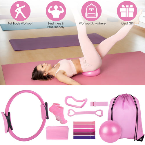 14Pcs All-in-One Pilates Kit, Pilates Ring Yoga Ball Resistance Bands Set With Carry Bag, Full Body Workout Equipment For Home Gym Travel - Nook & Nest