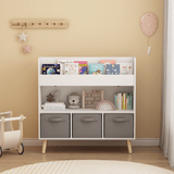 Kids Toy Organizer with Bins – 3 Removable Fabric Bins, Open Shelving, Nook & Nest