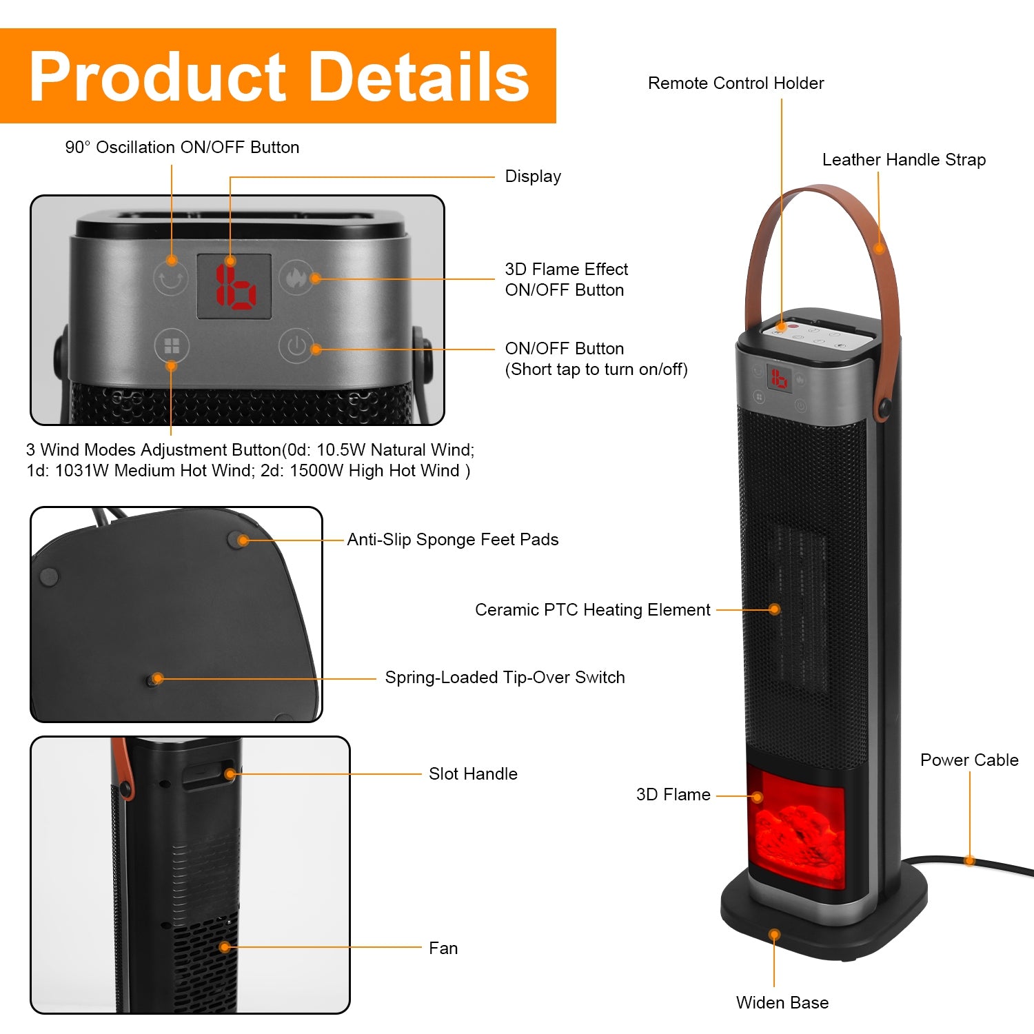 Stay Warm and Cozy with the 1500W Oscillating Ceramic Tower Heater - Nook & Nest