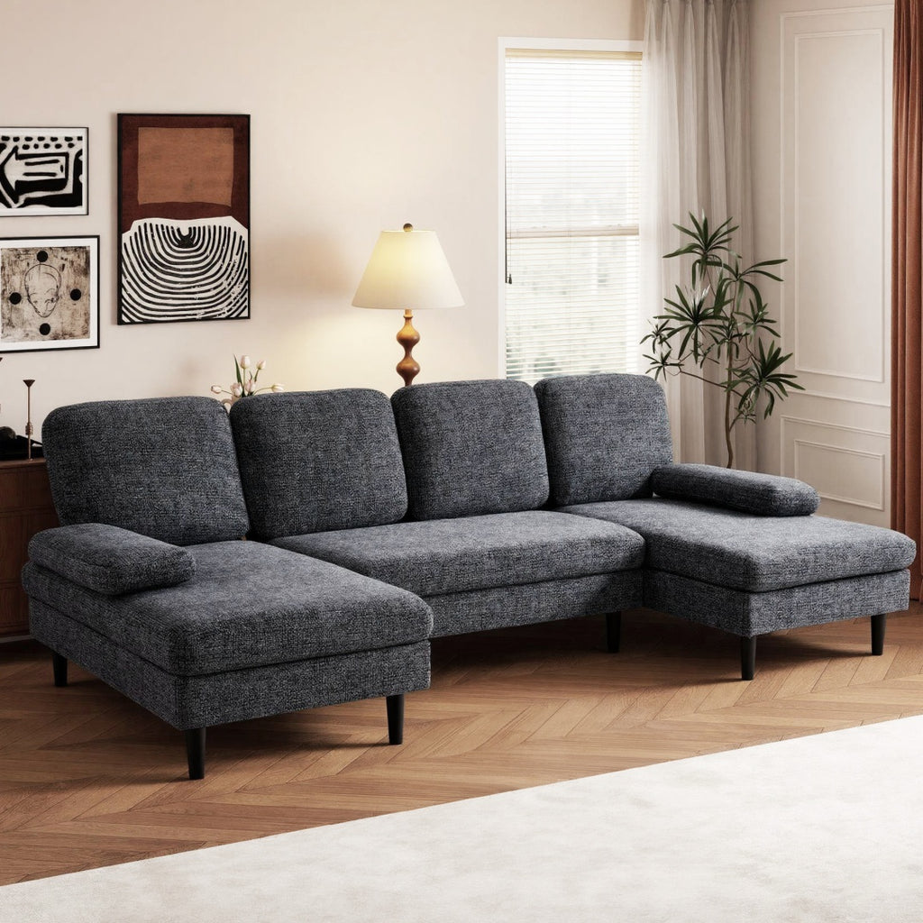 U-shaped Combination Sofa, Double Lounge Chair, Chenille Fabric 4-seat Living Room Furniture - Nook & Nest