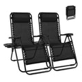 Outdoor Lounge Chairs, 2 Sets Patio Folding Recliners For Pool Beach With Pillow And Cup Holder - Nook & Nest
