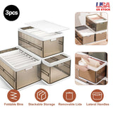 Stackable Storage Bins with Dividers – 3-Pack, Foldable Fabric, Dark B - Nook & Nest