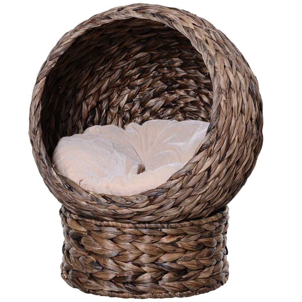 Handwoven Elevated Cat Bed: Cozy Wicker Cat Egg Chair with Soft Cushion and Rotating Basket - Nook & Nest