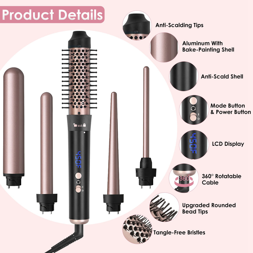 5-in-1 Curling Wand Set with 4 Barrels and Styling Brush - Nook & Nest