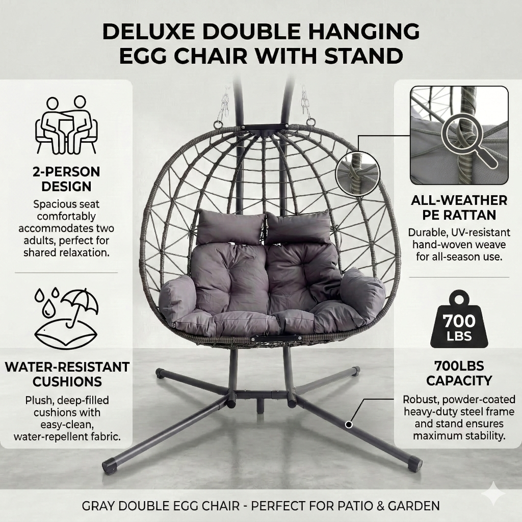 Double Hanging Egg Chair: Your Perfect Relaxation Retreat for Indoors and Outdoors - Nook & Nest