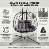 Double Hanging Egg Chair with Stand – 2-Person, HDPE Wicker, Cushioned - Nook & Nest
