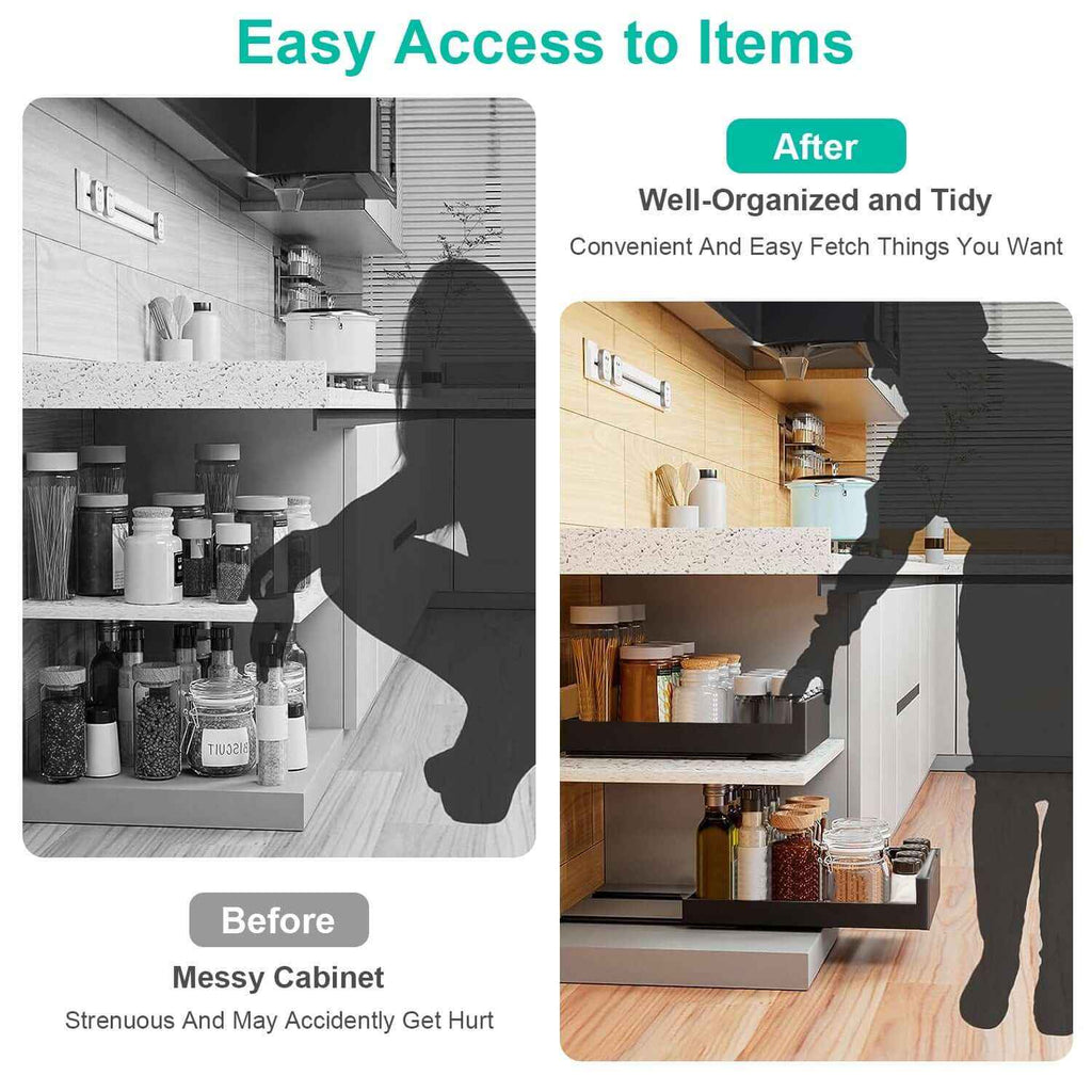 Effortless Organization with Our Pull-Out Cabinet Drawer Organizer – No Drill Needed - Nook & Nest