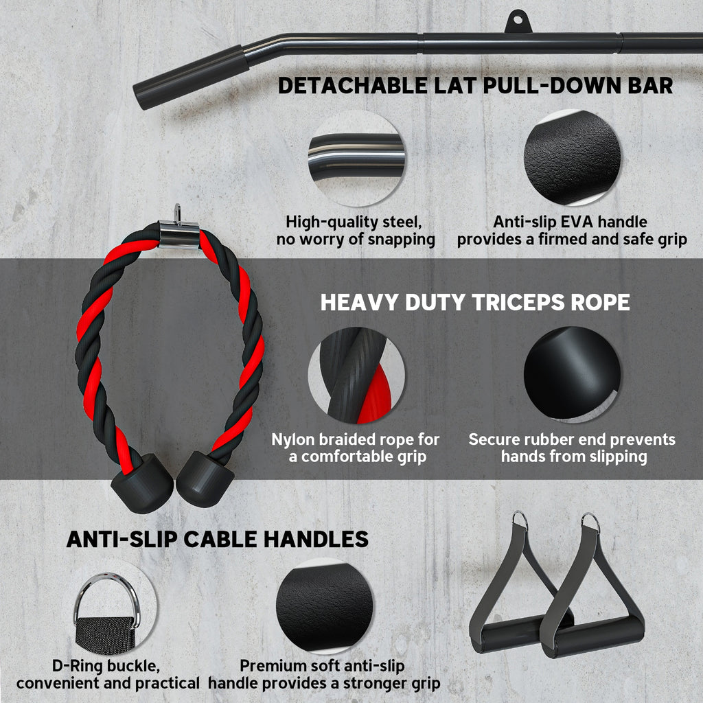 Weight Cable Pulley System for Home Gym with Universal Loading Pin for LAT Pull Down, Biceps Curl Workout, Red - Nook & Nest