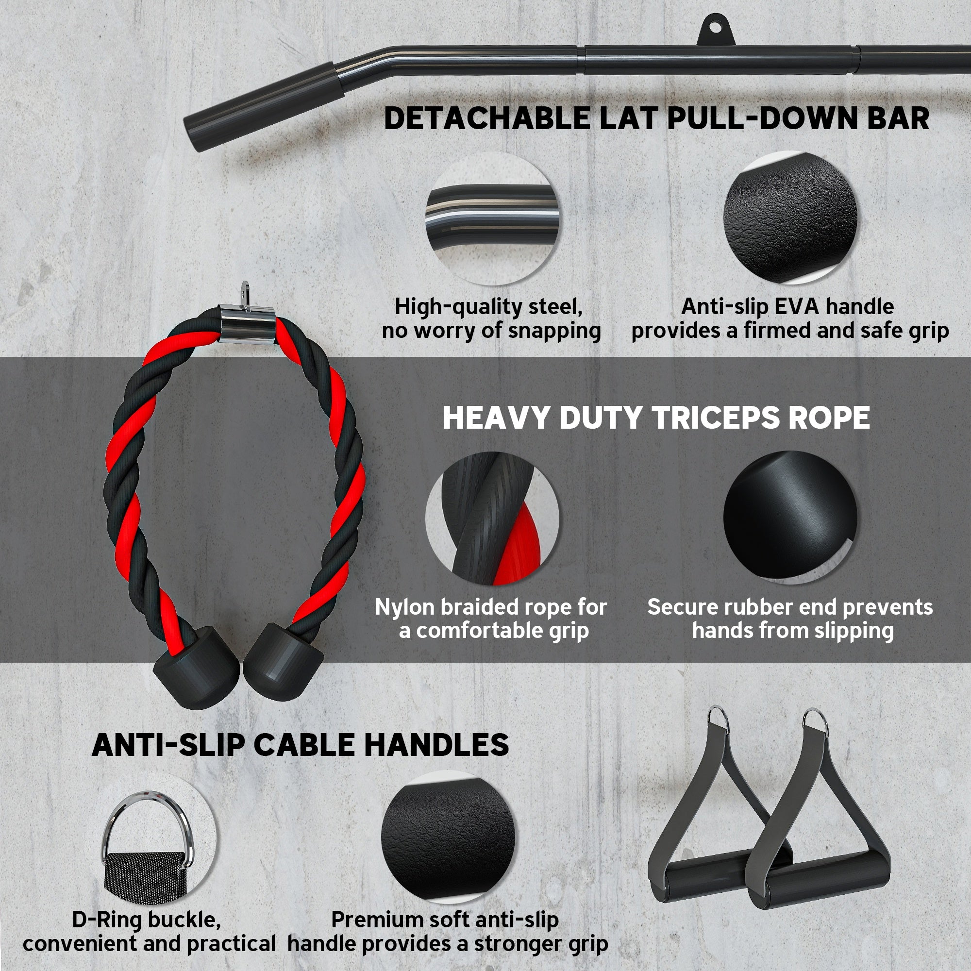 Weight Cable Pulley System for Home Gym with Universal Loading Pin for LAT Pull Down, Biceps Curl Workout, Red - Nook & Nest