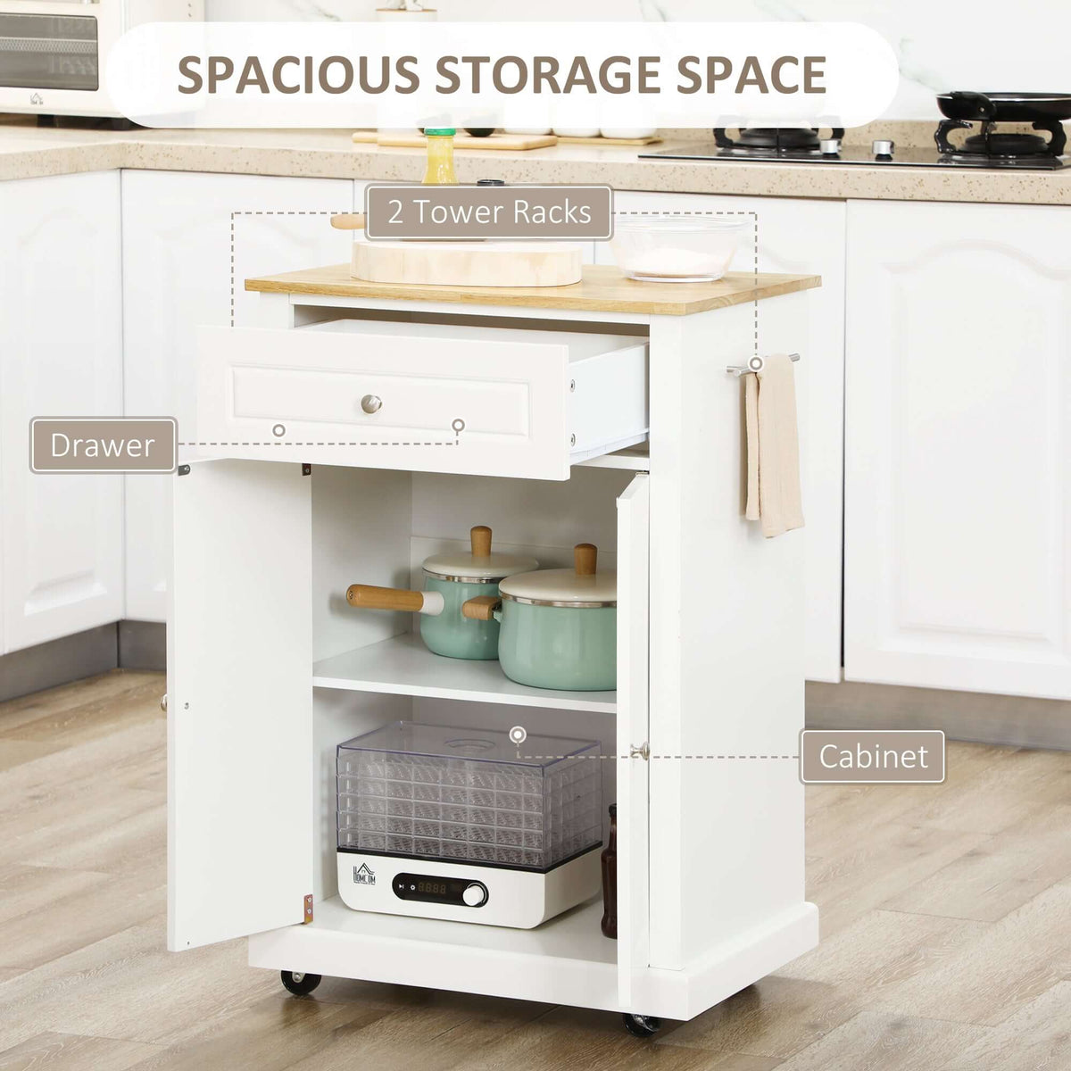 Compact Kitchen Rolling Cart – Elevate Your Culinary Experience with Cream White & Wood Top - Nook & Nest