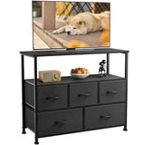 5-Drawer Dresser with Metal Frame – Fabric Drawers, Solid Wood Top, Be - Nook & Nest