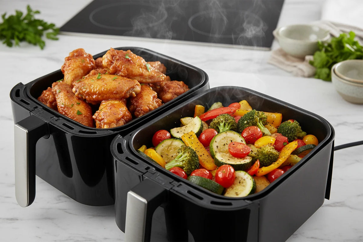 Dual Basket Air Fryer - 9.5 QT, Separate Zone Cooking - Nook & Nest