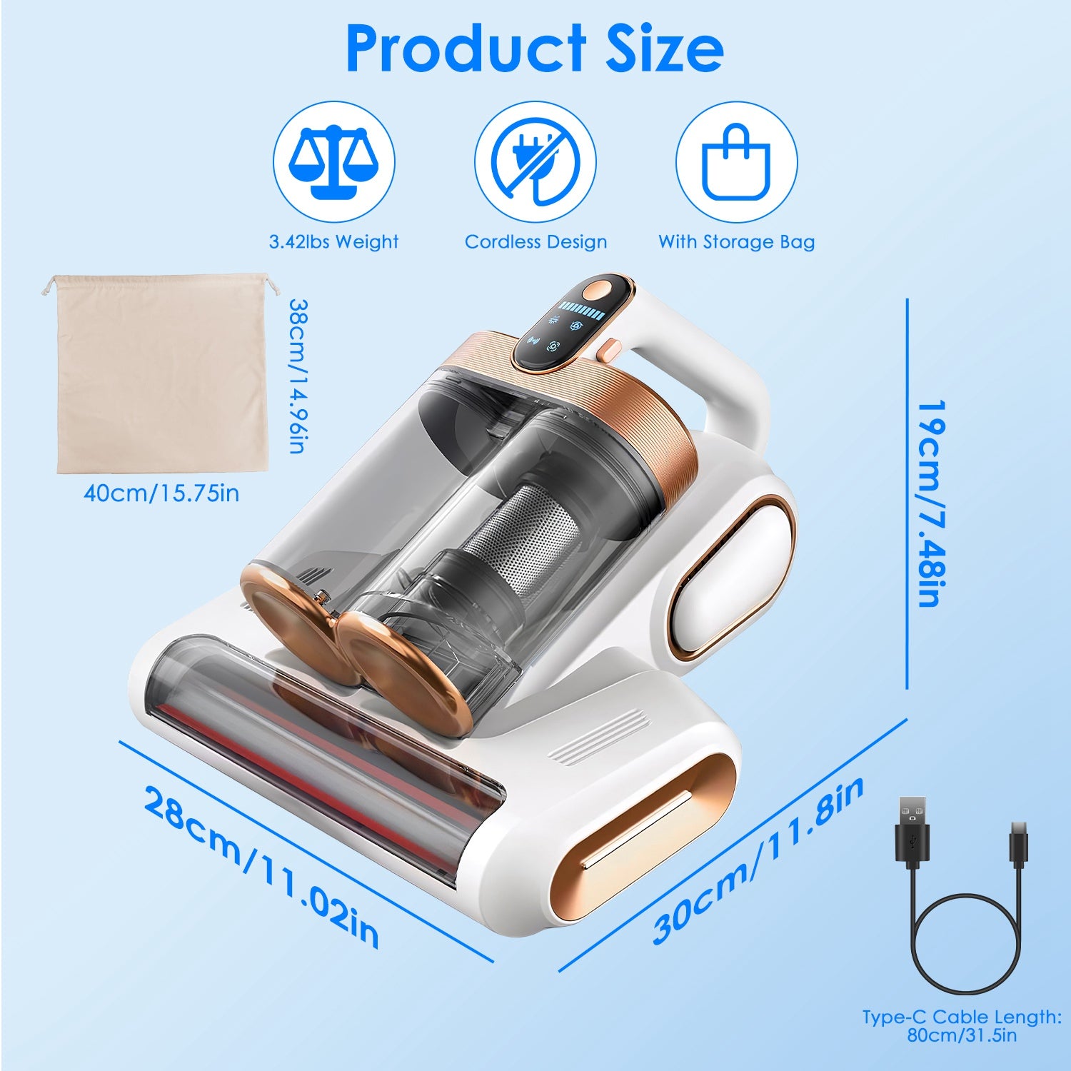 1Pc Mattress Vacuum Cleaner 16Kpa Bed Vacuum Cleaner Handheld Vacuums With Ultrasonic And UVC Light 18000 RPM Brushroll Rotation Dual Dust Bins Washable Filters For Bed Pillows Cribs Sofa - Nook & Nest