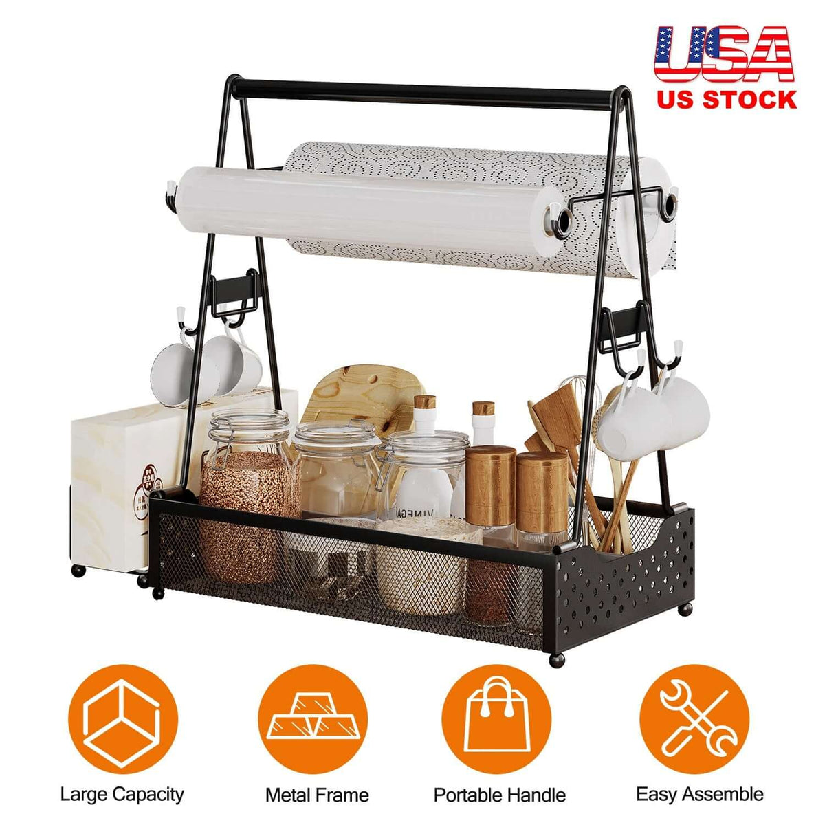 Metal BBQ Organizer: The Essential Grill Utensil Caddy with Paper Towel Holder - Nook & Nest