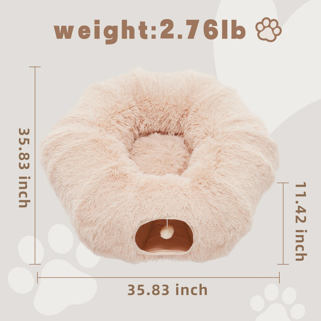 Cat Tunnel Bed For Indoor, Soft Plush Peekaboo Cat Cave Donut Tunnel, For Cats Kittens, Rabbit - Nook & Nest