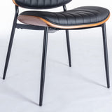 Dining Chairs Set Of 2 Mid Century Modern Retro Faux Leather Chair With Walnut Bentwood Back Upholstered Seat Metal Legs Adjustable Foot For Kitchen Dining Room Chairs - Nook & Nest