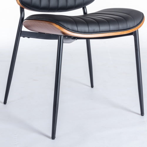 Dining Chairs Set Of 2 Mid Century Modern Retro Faux Leather Chair With Walnut Bentwood Back Upholstered Seat Metal Legs Adjustable Foot For Kitchen Dining Room Chairs - Nook & Nest