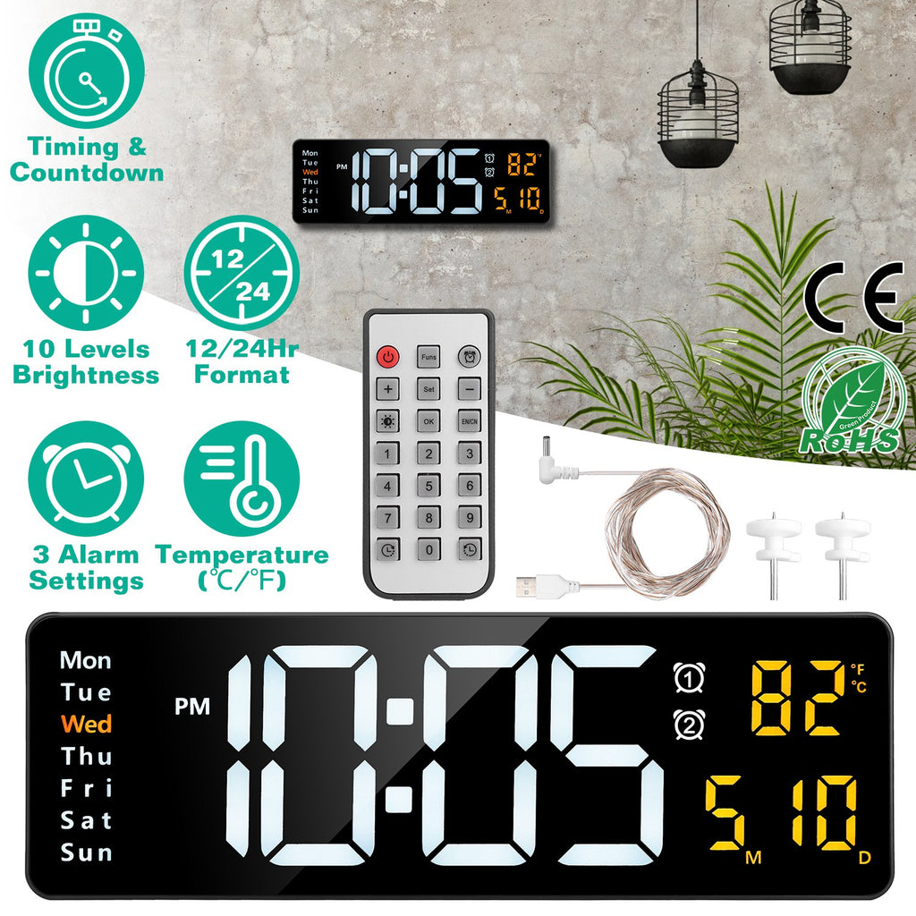 15.7-Inch LED Digital Wall Clock with Remote - Nook & Nest