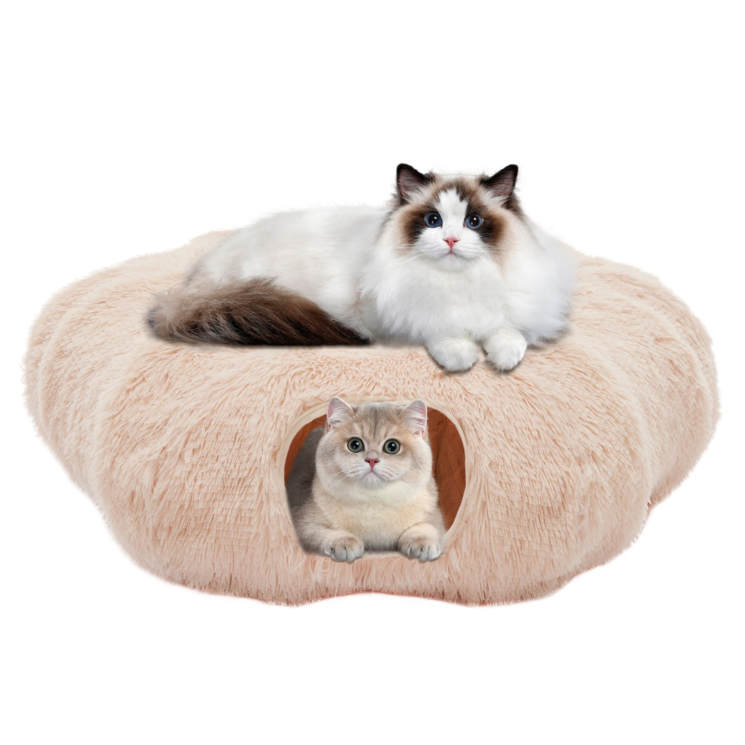 Cat Tunnel Bed For Indoor, Soft Plush Peekaboo Cat Cave Donut Tunnel, For Cats Kittens, Rabbit - Nook & Nest