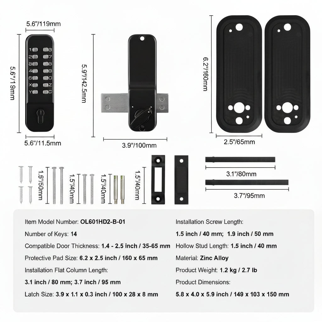 Mechanical Keyless Entry Door Lock, 14 Digit Keypad, Outdoor Gate Door Locks Set With Surface-mounted Latch, Water-proof Zinc Alloy, Keypad And Knob, Easy To Install, For Garden, Garage, Yard - Nook & Nest