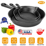 3-Piece Pre-Seasoned Cast Iron Skillet Set, 6/8/10 Inch - Nook & Nest