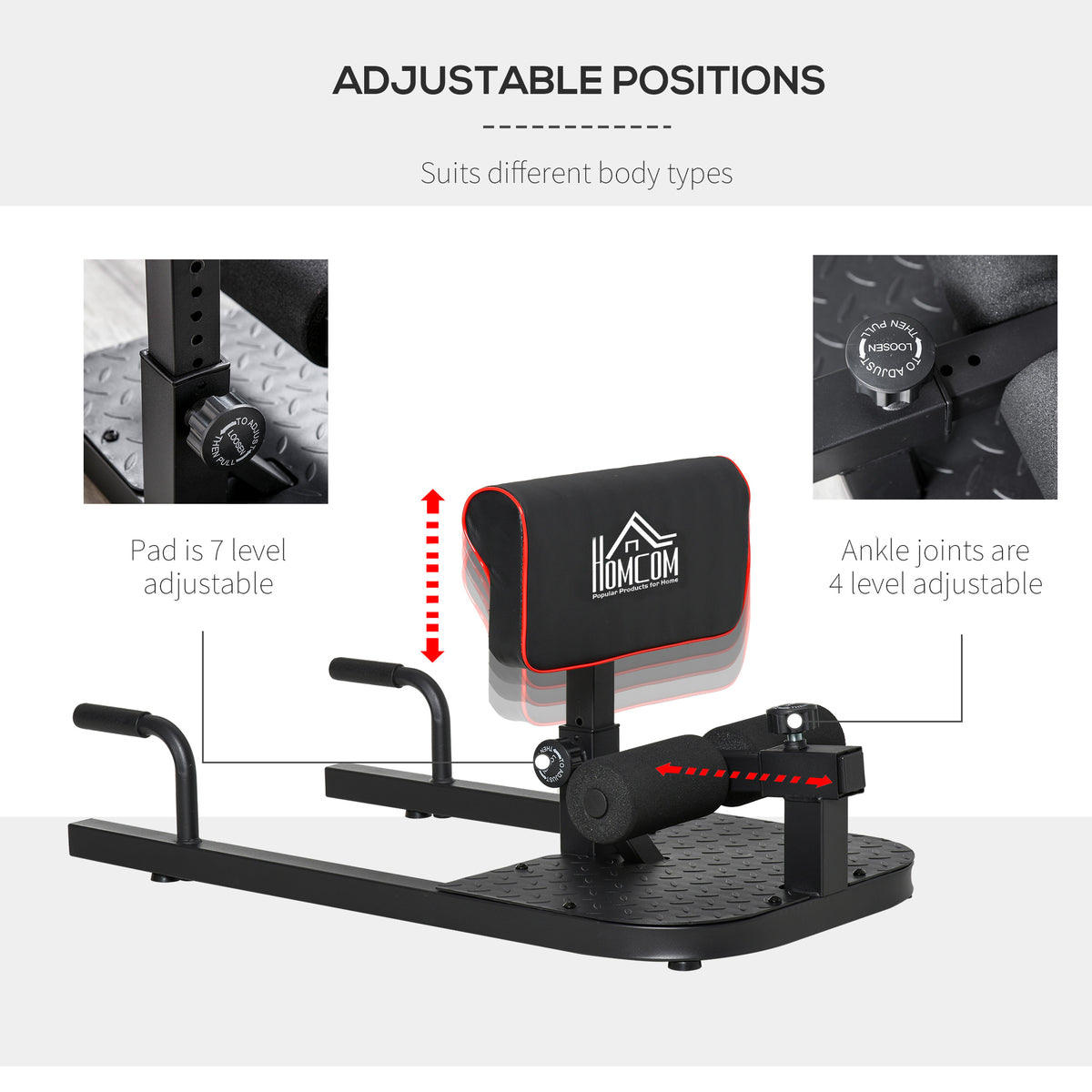 3-in-1 Home Gym Fitness Trainer, Padded Push Up Sit Up Squat Machine, Black - Nook & Nest