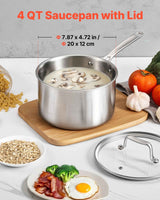 Tri-Ply Stainless Steel Saucepan – 4 QT with Glass Lid, Induction Comp - Nook & Nest