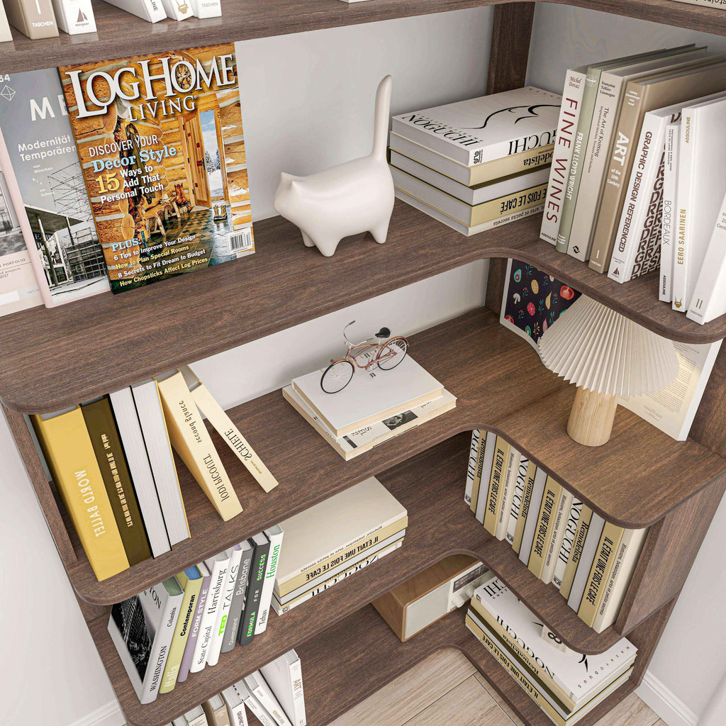 Elevate Your Space with Our Freestanding Corner Bookshelf – Dark Brown MDF - Nook & Nest