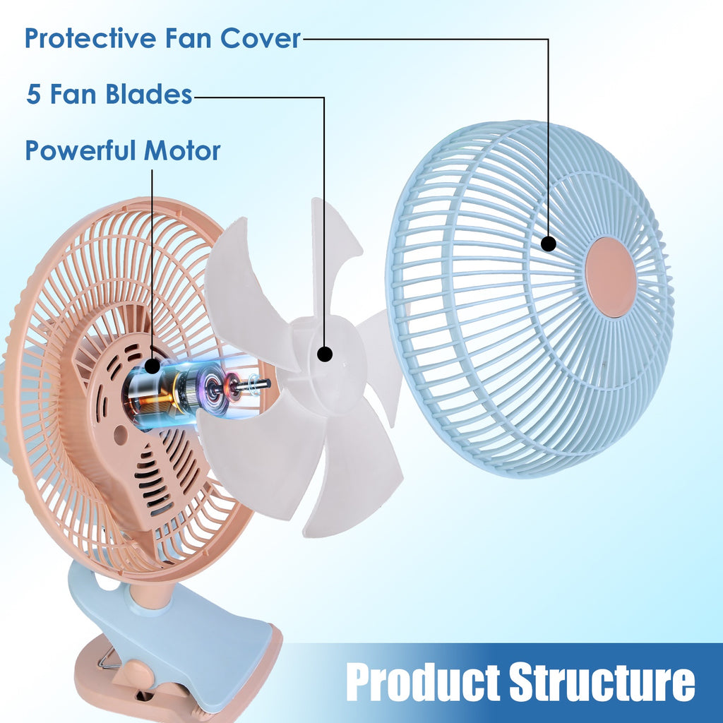 8.66-Inch Clip-On Fan with 2 Speeds and Oscillation - Nook & Nest
