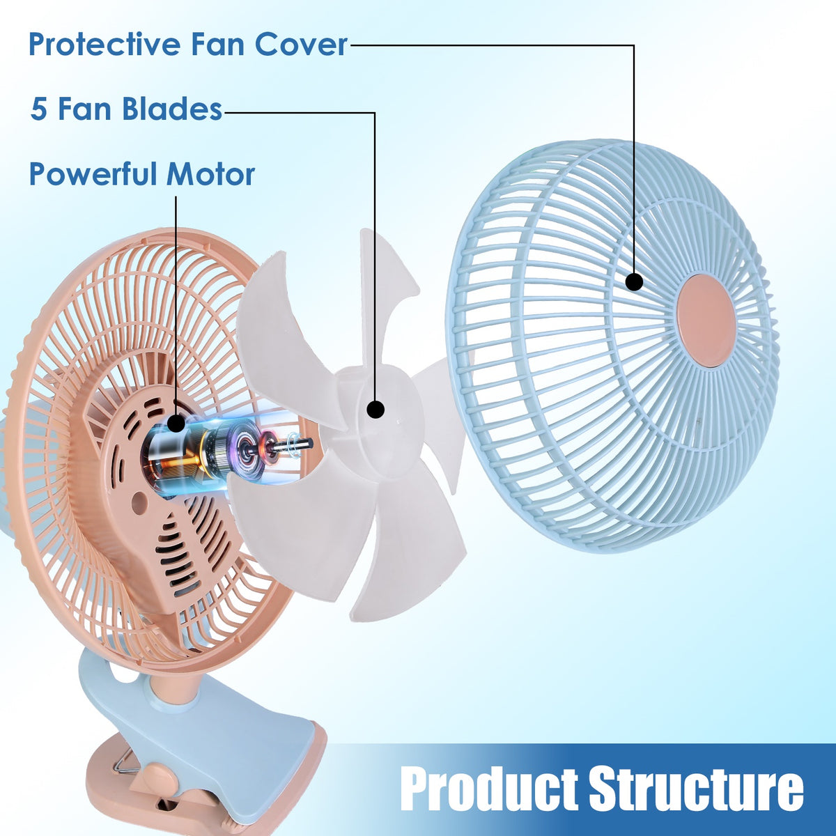 8.66-Inch Clip-On Fan with 2 Speeds and Oscillation - Nook & Nest