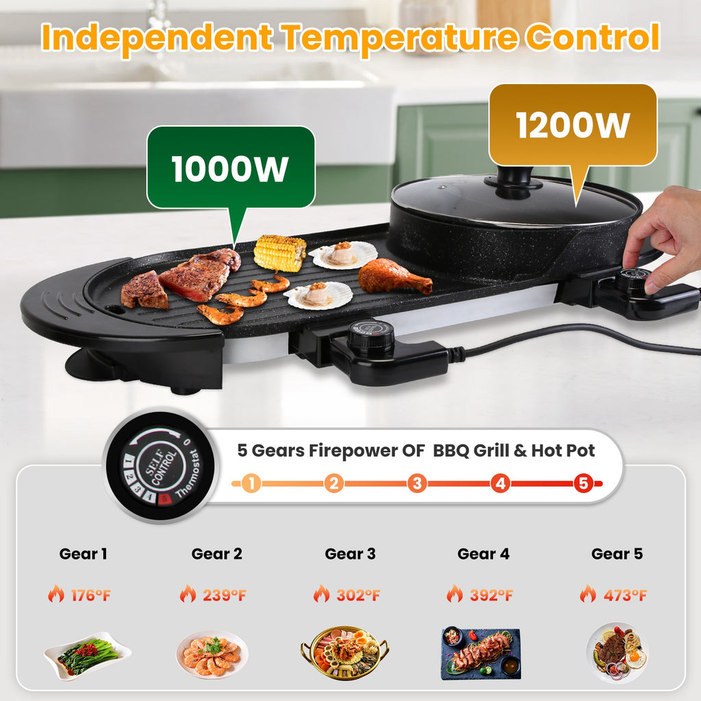 2200W Electric Hot Pot with Grill - Nook & Nest