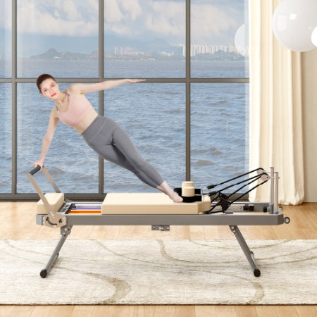 Foldable Pilates Reformer Machine For Home Gym Workout, Foldable Pilates Equipment With High Strength Alloy Springs For Beginners, Up To 330lbs - Nook & Nest