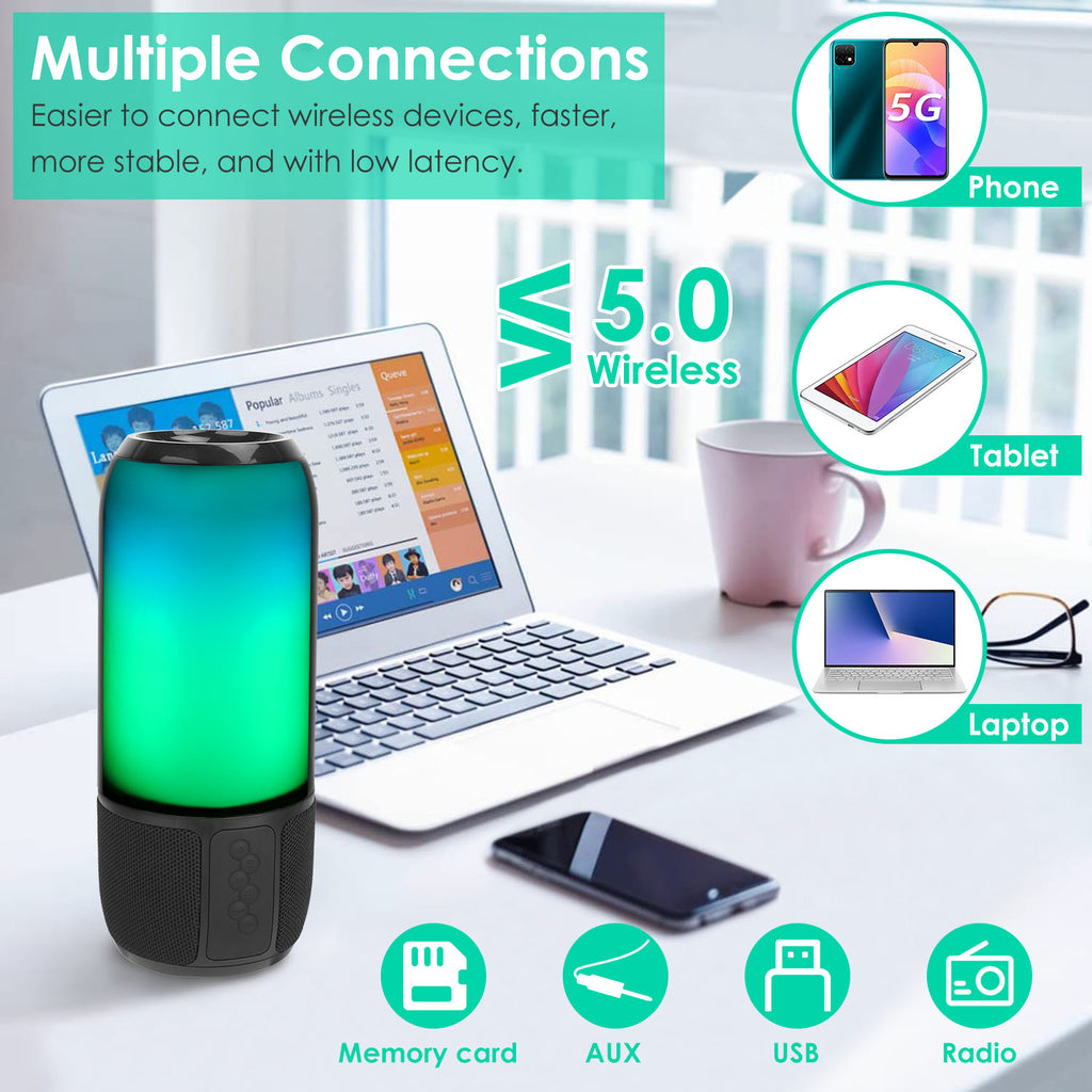 1Pc Wireless Portable Speaker Loud Stereo Speaker With 6 Color Changing Lights Radio Party TWS Speaker For Home Outdoor Travelling - Nook & Nest
