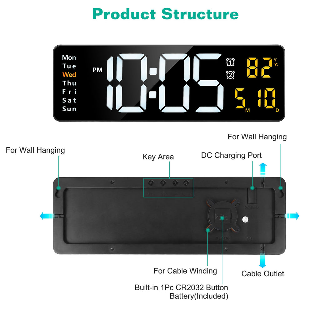 15.7-Inch LED Digital Wall Clock with Remote - Nook & Nest
