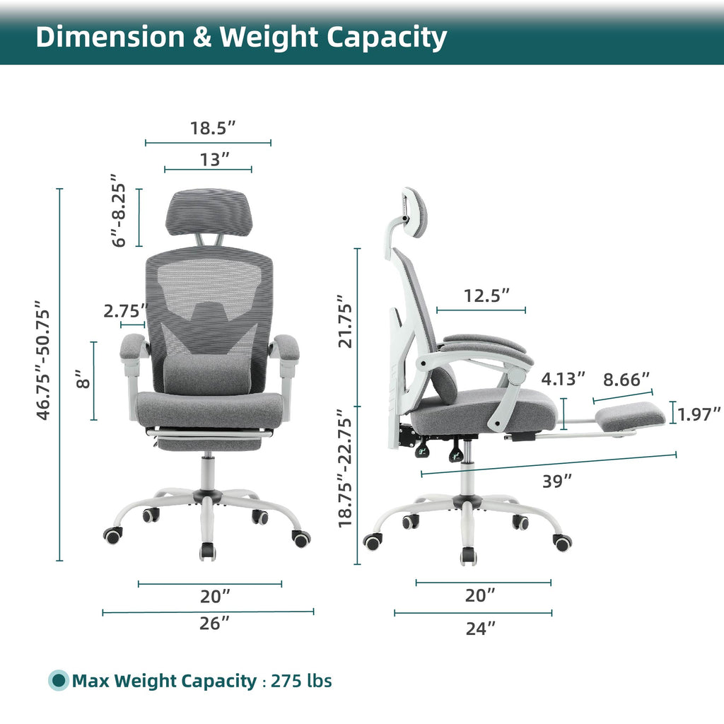 Retractable Footrest Ergonomic Swivel Office Chair With Lumbar Support Pillow And Padded Armrests - Nook & Nest