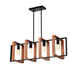 4-Light Kitchen Island Pendant Lights Farmhouse Dining Room Light Fixture, Rustic Wood And Black Metal Rectangular Chandelier, Hanging Lighting For Living Room,Conference Room, Home Office - Nook & Nest