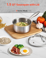 Tri-Ply Stainless Steel Saucepan – 1.5 QT with Glass Lid, Induction Co - Nook & Nest