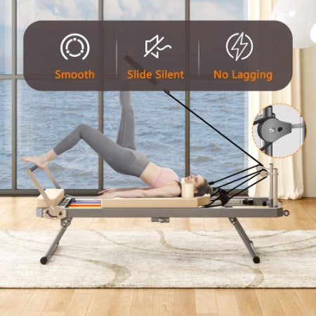 Foldable Pilates Reformer Machine For Home Gym Workout, Foldable Pilates Equipment With High Strength Alloy Springs For Beginners, Up To 330lbs - Nook & Nest