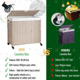Large Laundry Hamper with Lid – 160L, PE Rattan, Wheeled, 2 Canvas Bag - Nook & Nest