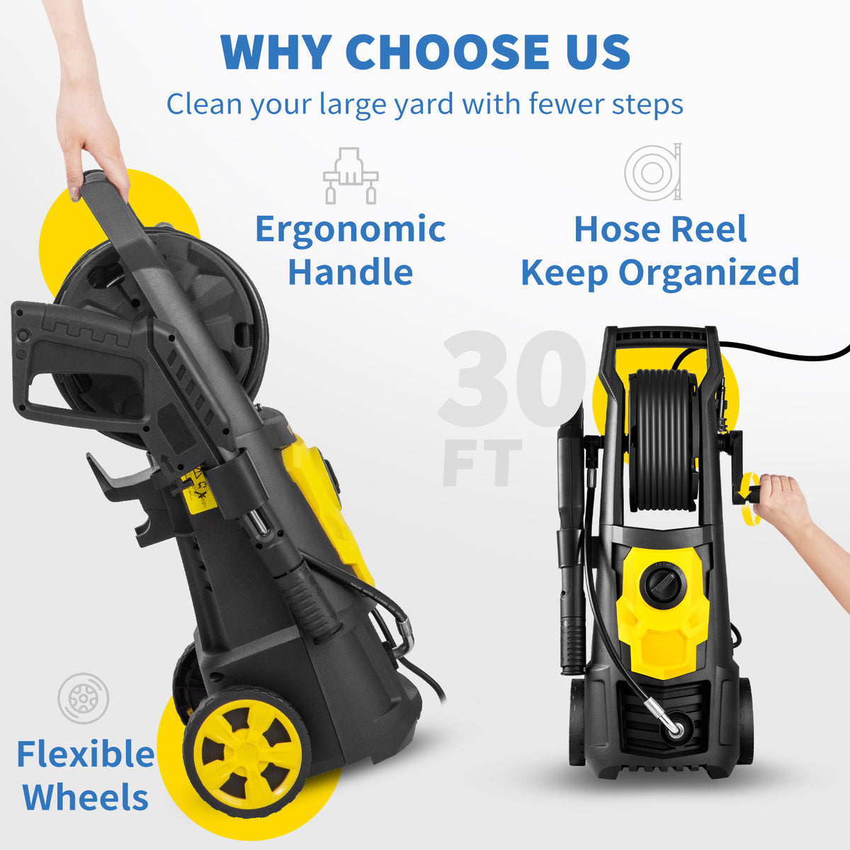 Electric Pressure Washer, 2000 PSI, Max. 1.76 GPM Power Washer W 30 Ft Hose, 5 Quick Connect Nozzles, Foam Cannon - Nook & Nest