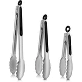 Stainless Steel Kitchen Tongs Set, Silver, 3 Pieces - Nook & Nest