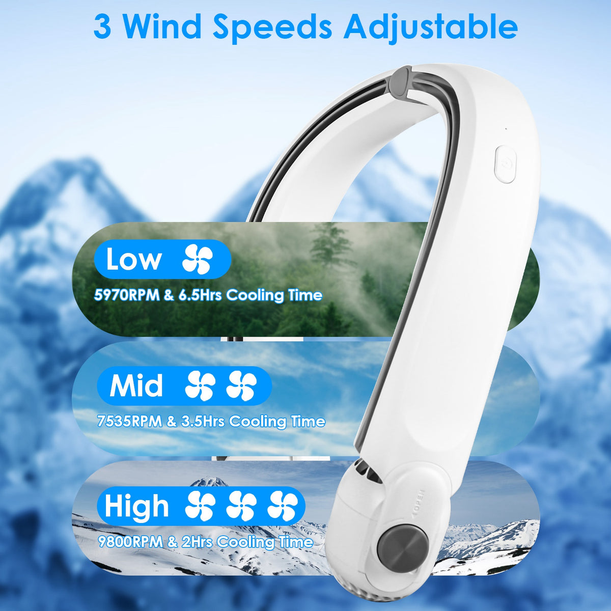 Portable Neck Hanging Fan Hands-free Cooling Personal Fan With 3 Speeds 360 Degree Air Flow Adjustable Neck Width - Nook & Nest