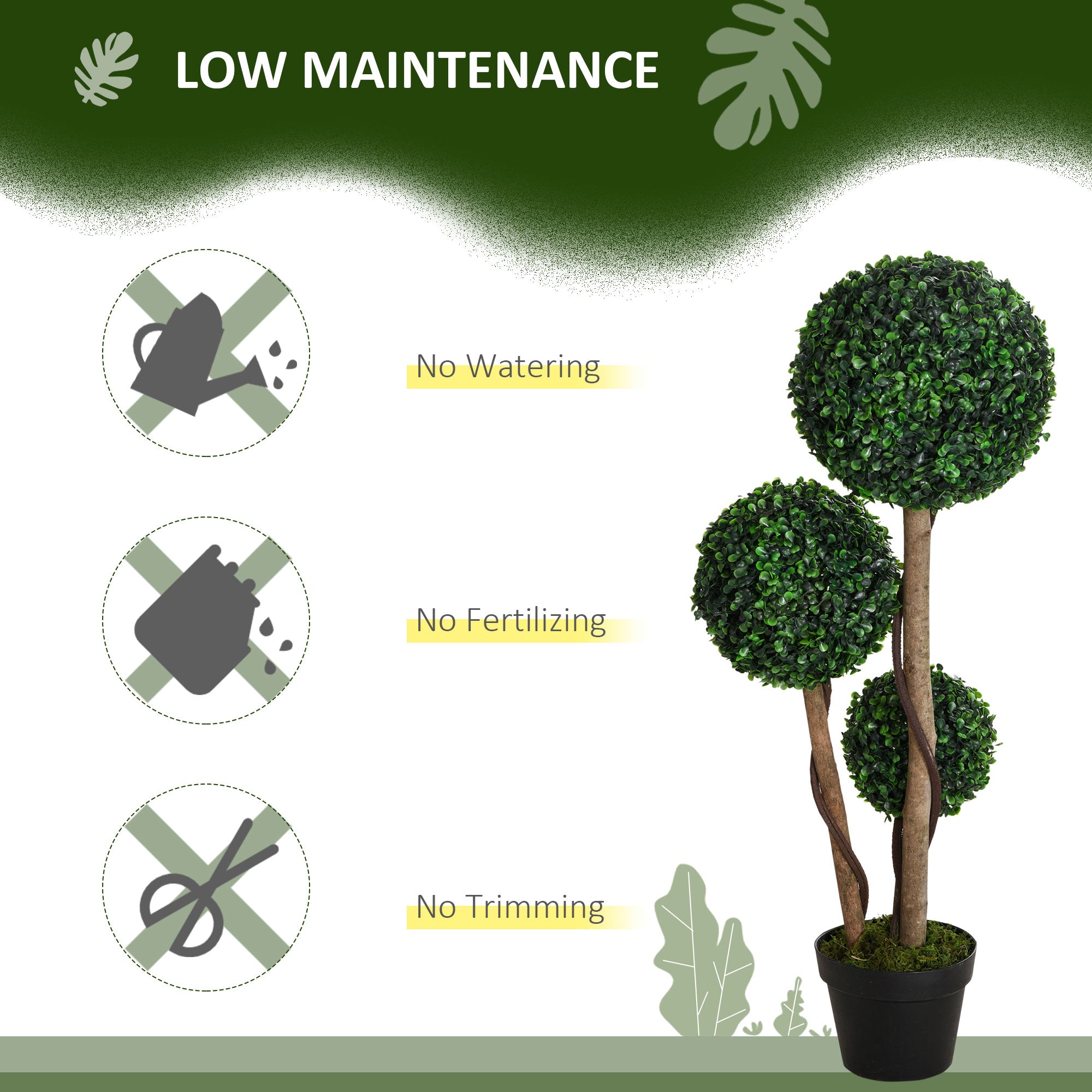 Plant for Home Decor Indoor & Outdoor Plants, Tree in Pot, 3 Ball Boxwood Topiary Tree for Home Office, Living Room Decor, Dark Green - Nook & Nest