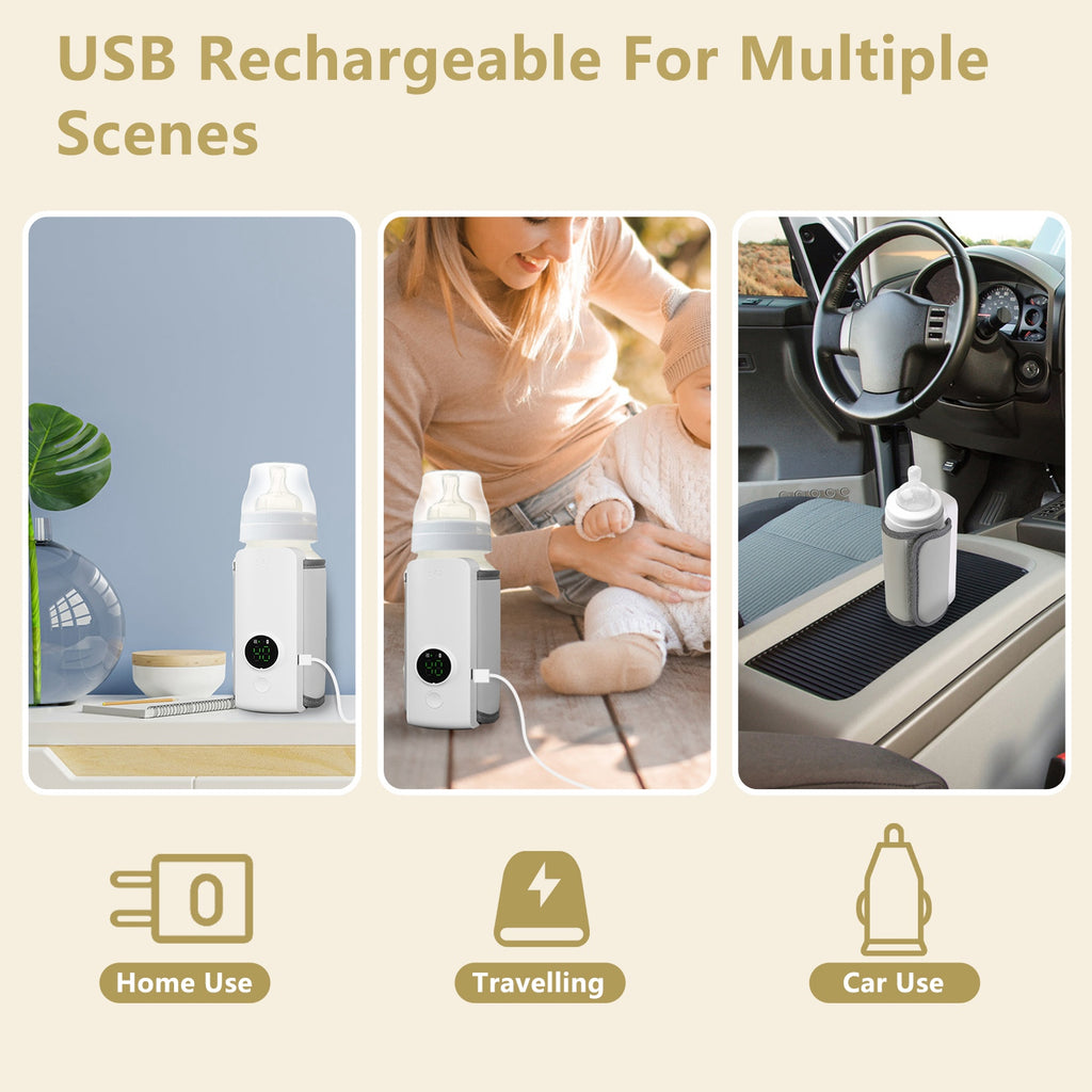 Portable Baby Bottle Warmer, Milk Formula Warmer For Travel With 6 Heating Levels USB Rechargeable Keep Milk Warm For 5 Hours No Bottle Included - Nook & Nest