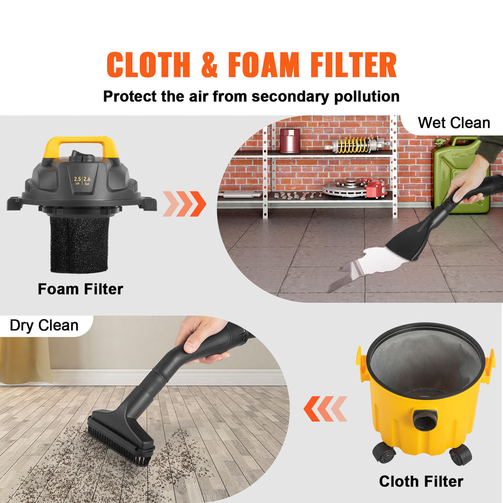 Wet Dry Vac: Versatile 2.6 Gallon Shop Vacuum for Effortless Cleaning - Nook & Nest