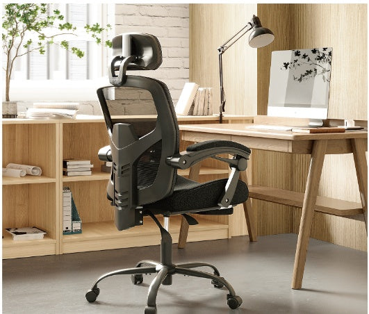 Retractable Footrest Ergonomic Swivel Office Chair With Lumbar Support Pillow And Padded Armrests - Nook & Nest